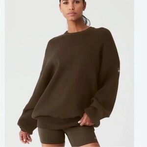 ALO Yoga Scholar Crew Neck Pullover Sweater Espresso Brown